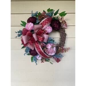Pink Velvet Pumpkin Wreath, Burgundy & Blush Grapevine, Elegant Fall Front Door